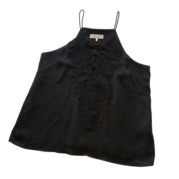 Wayf Black Lace Criss Cross Deep V-Neckline Tank Top Size Large - Picture 8 of 8